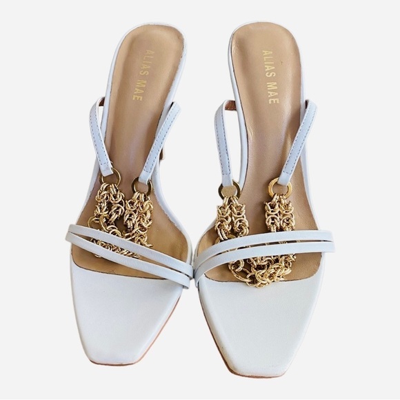 NEW Alias Mae Isha Ivory Stiletto Heel Sandal Gold Chain Ankle Strap Leather 10 - Picture 3 of 8
